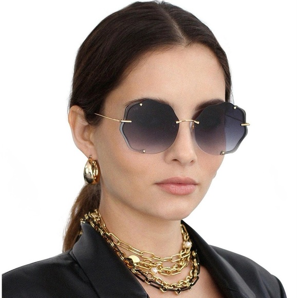 For Art’s Sake Bazaar Sunglasses – Gold Wavy Rimless Oversized Gradient Lenses main image 4